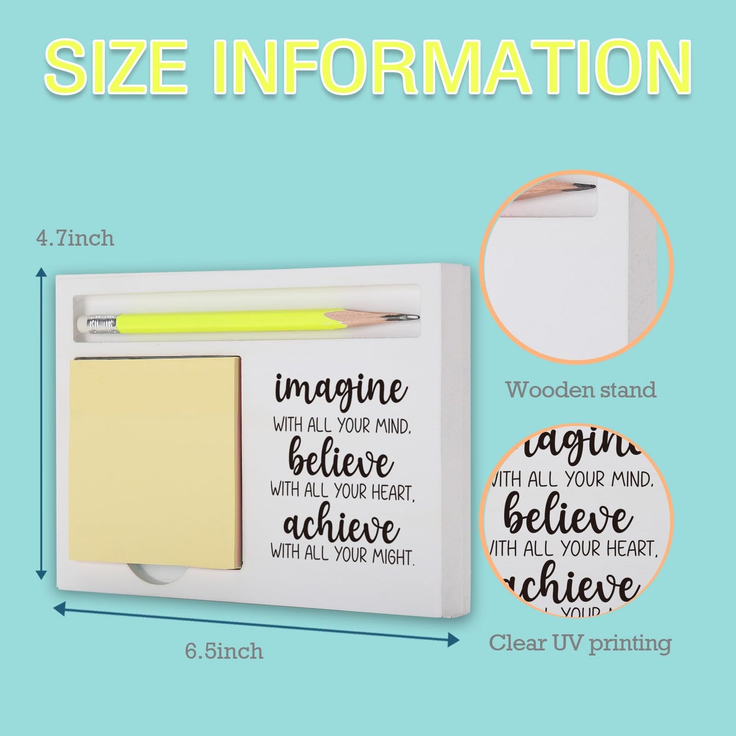 Positive Affirmations Imagine Believe Achieve Sticky Note Holder, Inspirational Desk Organizer for Teacher Coworker Graduate, Motivational Gift for Office Classroom Note Pad Holders KBB03