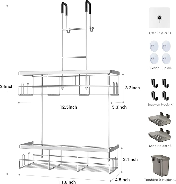 Over the Door Hanging Shower Caddy: Rustproof Hanging Organizer over the Door