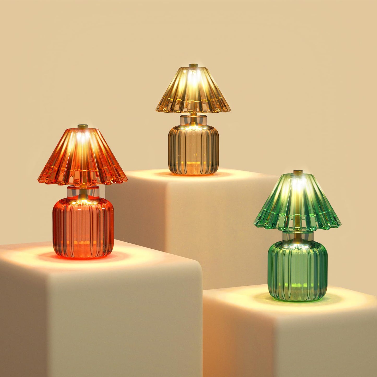 SisiHokai Small Battery Operated Lamp with Timer, Tiny Cordless Glass Table Lamp for Home Decor, Kitchen, Bathroom, Birthday Gift for Women, Jelly Amber