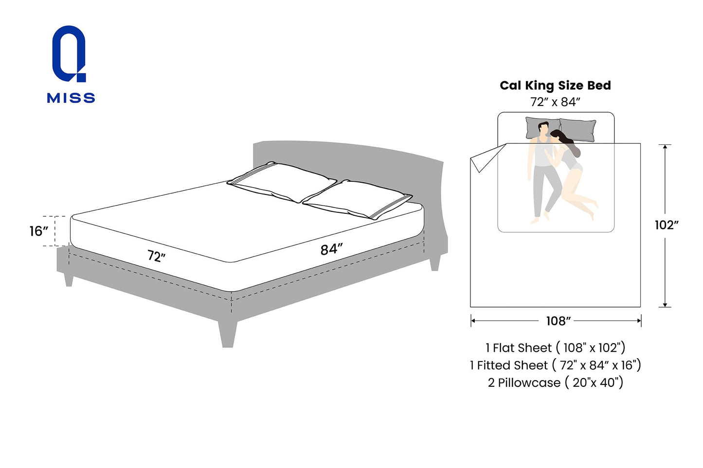 MISSQ California King Size Bed Sheets Set - Cooling, Extra Soft, Wrinkle & Fade Resistant, Hypoallergenic - 4 Piece Hotel Luxury Microfiber Sheets with 16 Inch Deep Pocket, Cal King, White