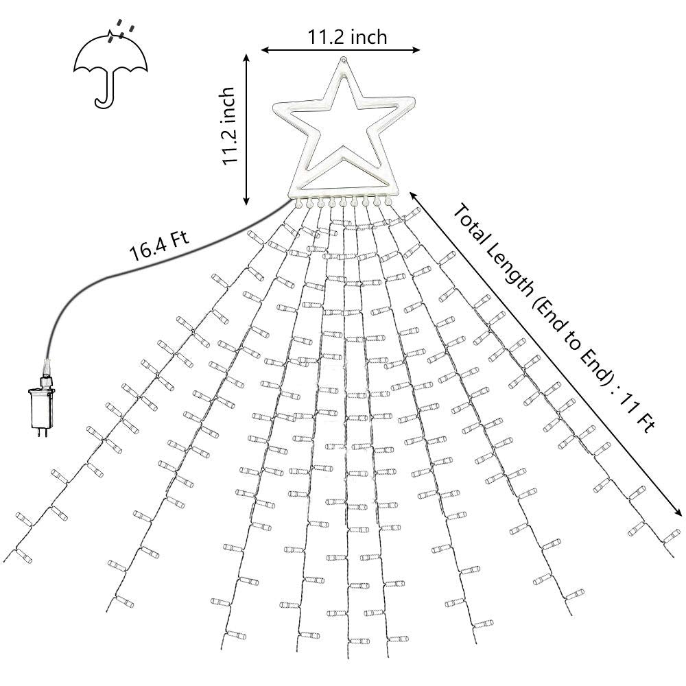 PUHONG Christmas Decoration Outdoor Star String Lights,16.4Ft Christmas Tree Toppers Lights 320 LED 8 Modes with 12" Lighted Star for Halloween Christmas New Year Holiday Birthday(Warm White)