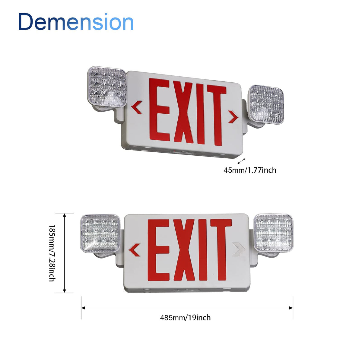TANLUX Exit Sign Combo with Steel Cage, Square Light Head, Wall Mounted Emergency Exit Light with Protective Wire Guard, Red Exit Sign with Emergency Lights