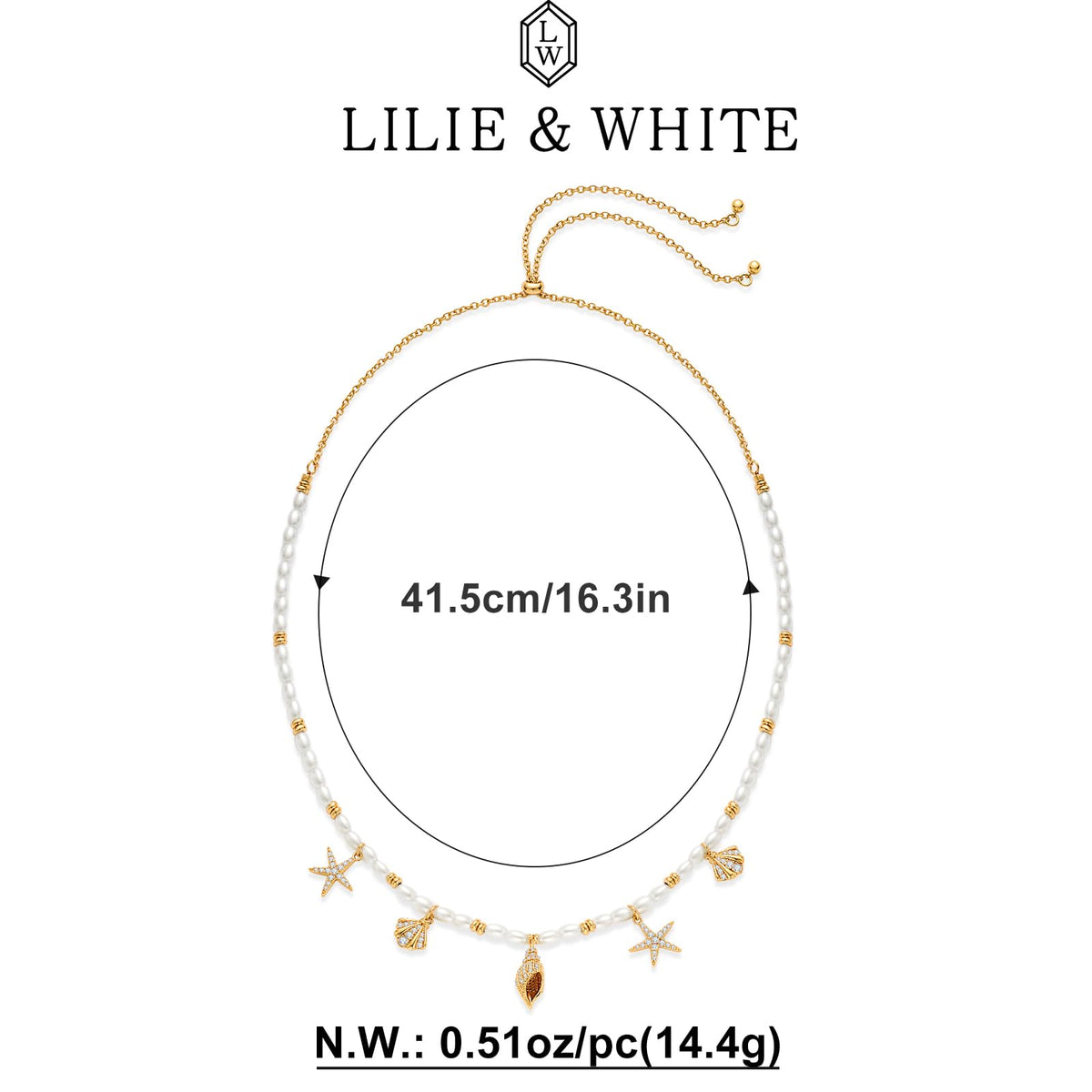 LILIE&WHITE Sea Shell Necklace For Women Elegant Imitation Pearl Charms Summer Beach Necklaces Mermaid 14K Gold Plated Necklaces Jewelry Gift Slide Buckle Adjustable Necklaces