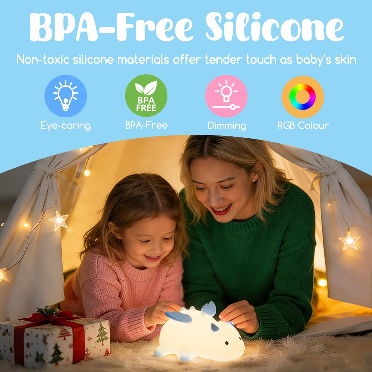 Dragon Night Light, Cute Baby Dragon Gifts, Soft Silicone Lamp with 3 Level Warm Light and RGB Changing,Soft Silicone Kids Nursery Nightlight LED Touch Light, Kids Bedroom Decor as Xmas Birthday Gifts