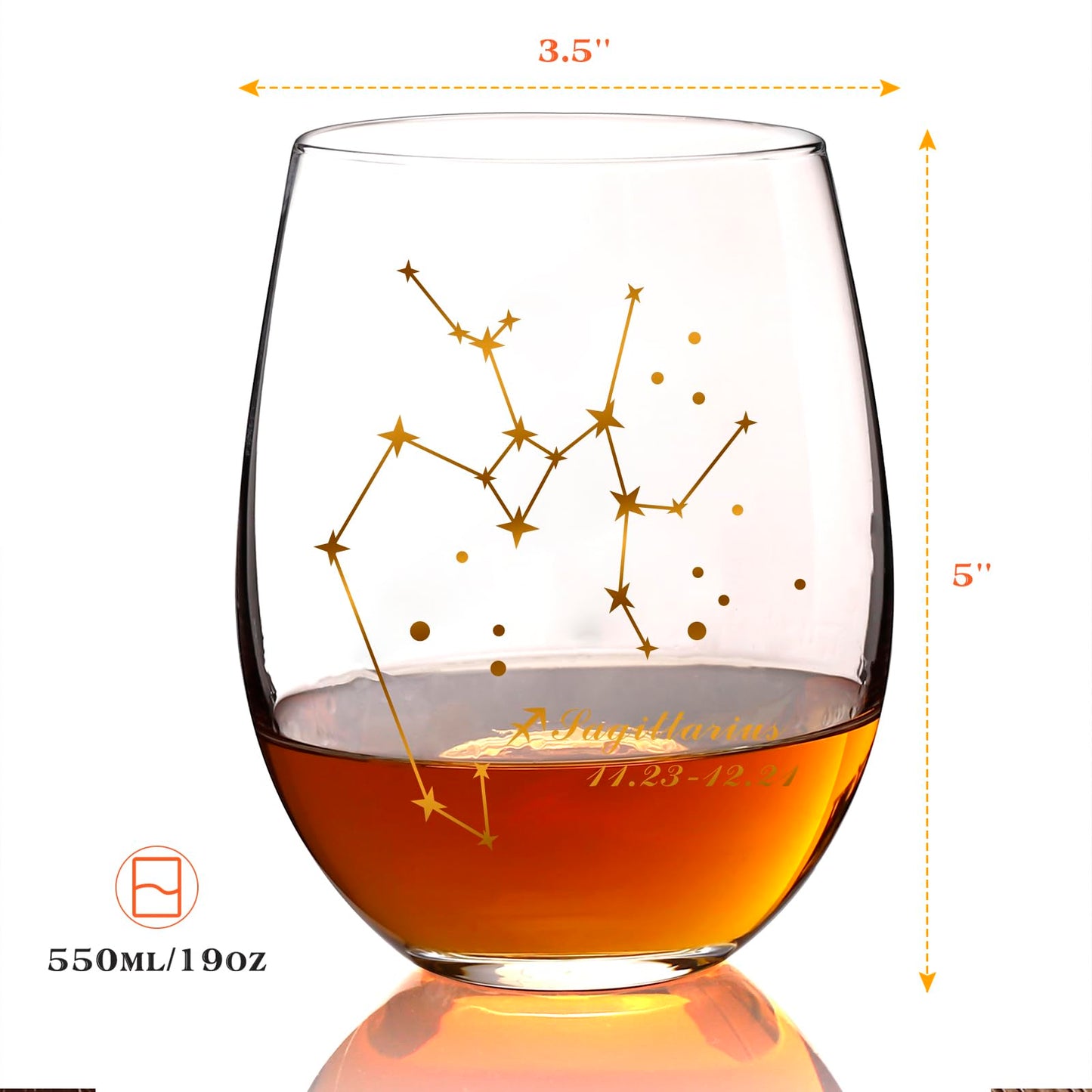 HOHY Sagittarius Zodiac Wine Glass 20 Oz, Sagittarius Zodiac Birthday Horoscope Gifts for Women, Wine Glass Astrology Constellation Gifts for Women, Constellation Wine Glasses Golden