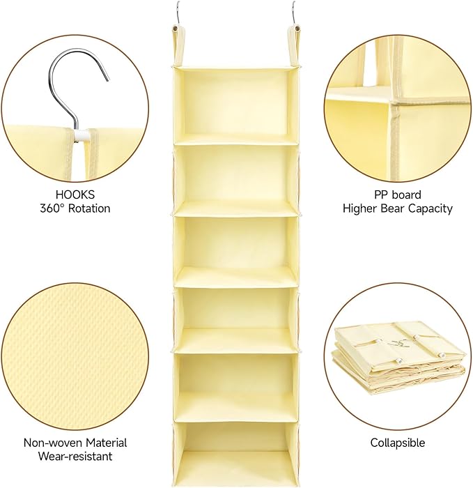 Posprica Interchangeable Hanging Closet Organizer – 6 Slim Tiers or 3 Spacious