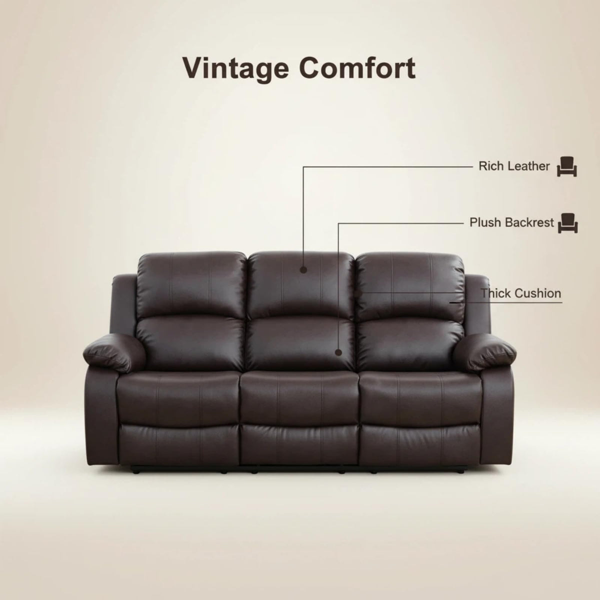 Trygoal Manual Recliner Sofa Set, Leather Reclining Living Room Furniture Set, Adjustable Backrest Reclining Loveseat Sofa and a 3 Seater Couch Furniture Set for Living Room, Home Theater, Brown