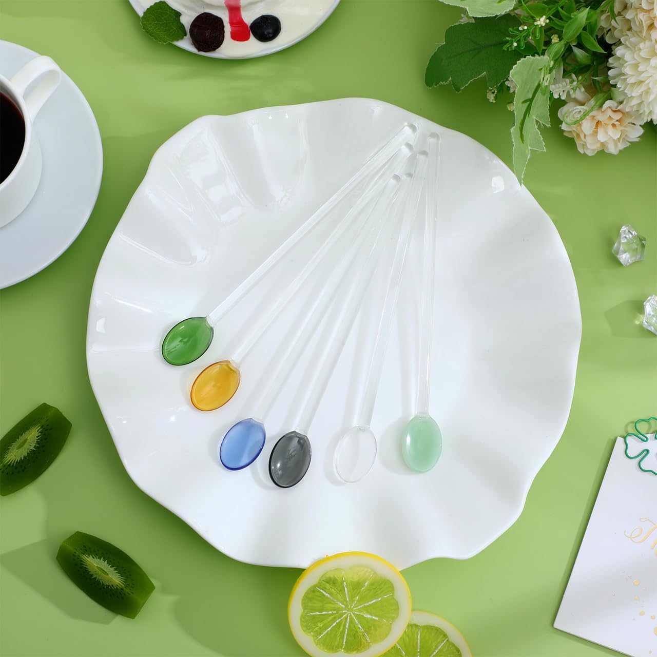 DOITOOL Glass Stirring Spoons Set of 6 Heat Resistant Long Handle Dessert and Coffee Spoons for Tea Espresso Cocktails 6.69 Inch Food Grade Material