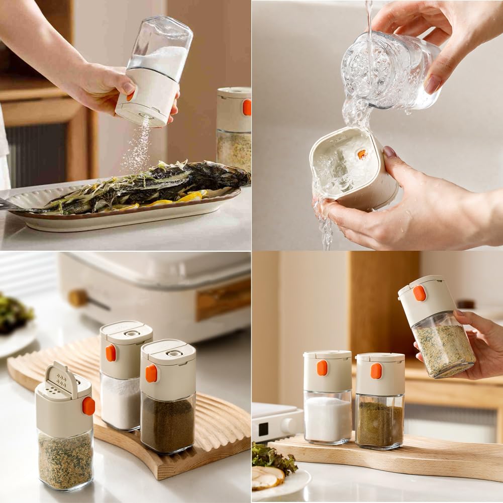 2Pcs Measure Seasoning Bottles, Salt Pepper Shaker Set, Kitchen Must have, Glass Metering Spice Salt Paprika Pepper Cumin Powder Sugar Dispenser Spice Jar, BPA Free