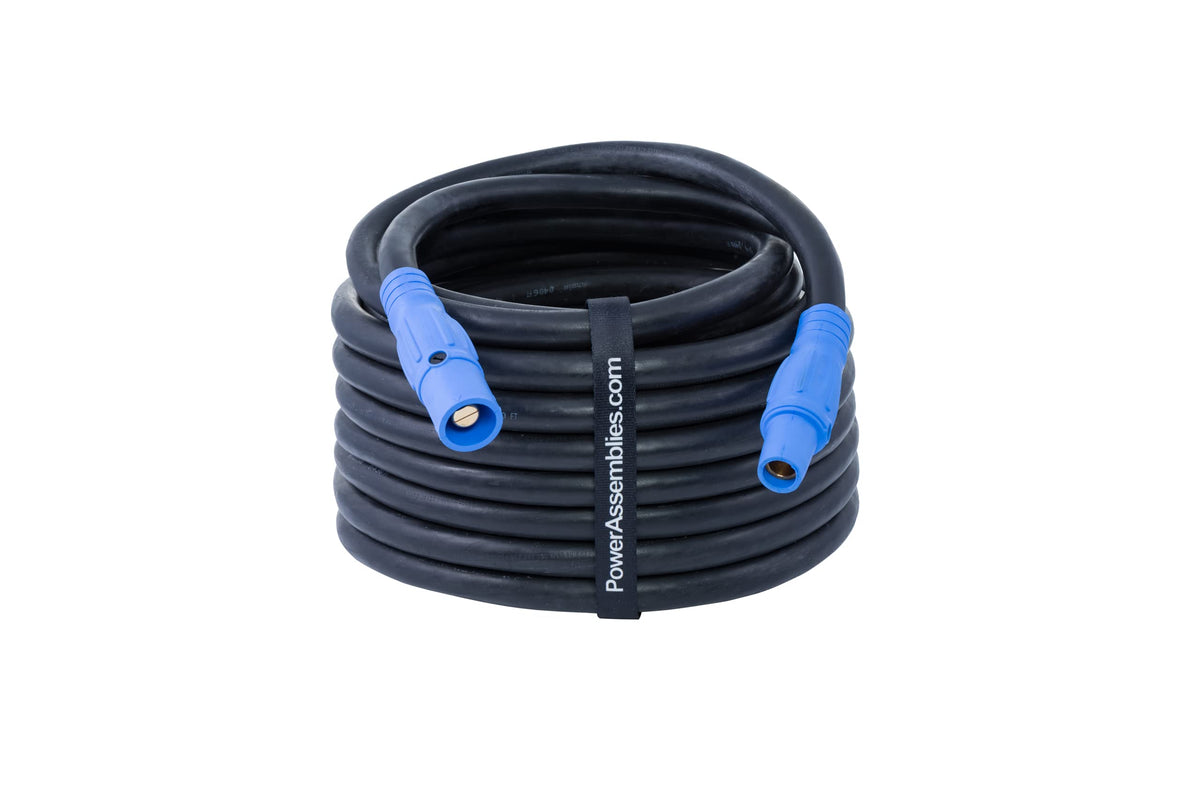 Power Assemblies Type W Male to Female Extensions, Temporary Power Cable, 400 Amps, NEMA 3R, Series 16 Camlock Connectors (50', Blue)