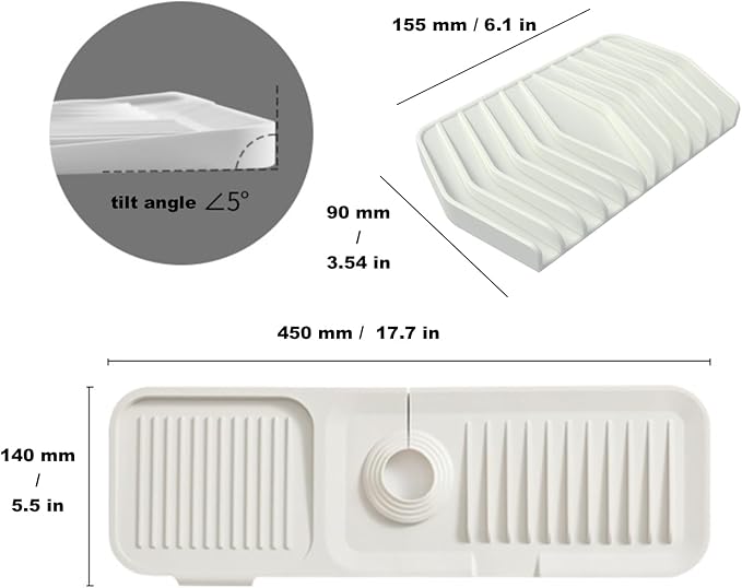 Kitchen Silicone Sink Splash Guard, 5° Slope Type Design Sink Mat, Sink Faucet