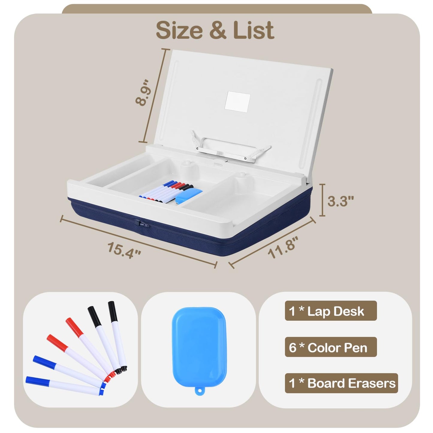 Nauttxon Lap Desk with Storage Cushion - Washable Portable Writing Lap Desk for Laptop with iPad Slot Magnetic WhiteBoard for Home Office Couch Bed - Fits Up to 15.6 Inch Laptop
