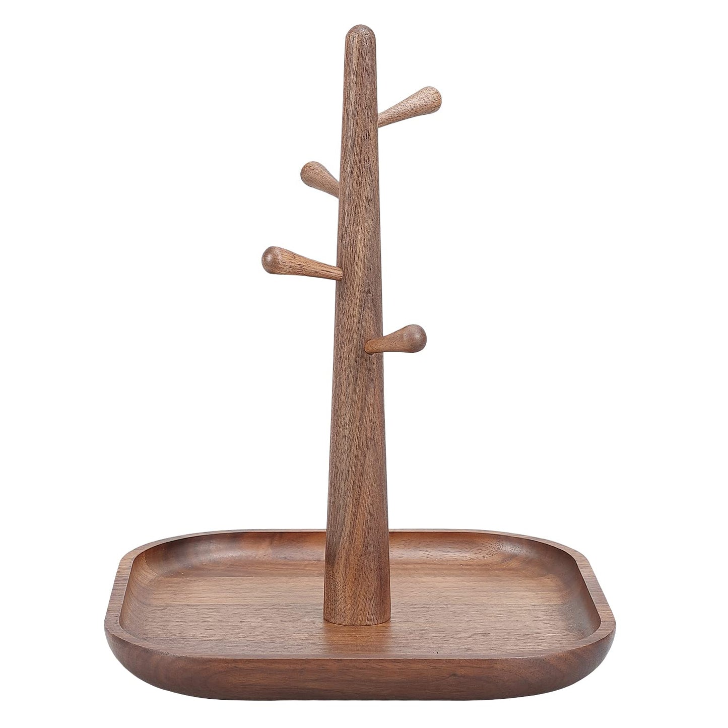 CAMLOT 4 Tiers Wooden Key Holder with Tray,Wood Decorative Organizer in Entryway for Keys, Wallet and Small Stuff, Jewelry Hanging Stand Display on Dresser (Walnut) (4 Tiers)