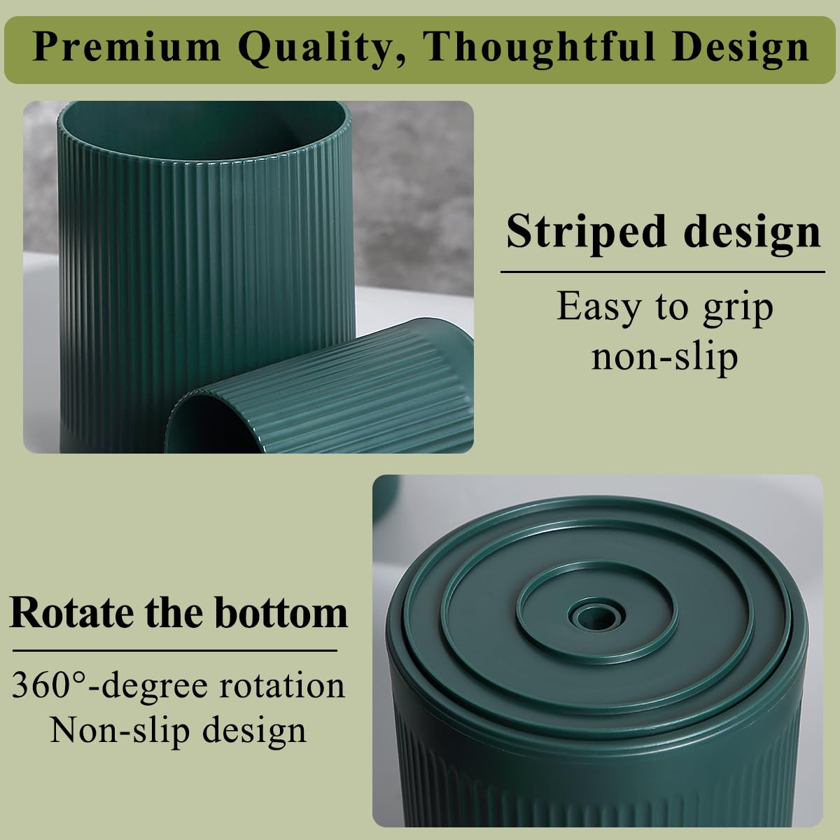 HOMQUEN 360° Rotating Utensil Holder, 6.3''+4.7'' Plastic Kitchen Utensil Holder for Countertop, Large Cooking Utensil Crocks for Kitchen Decor, Utensil Organizer for Spatula, Set of 2 (Green)