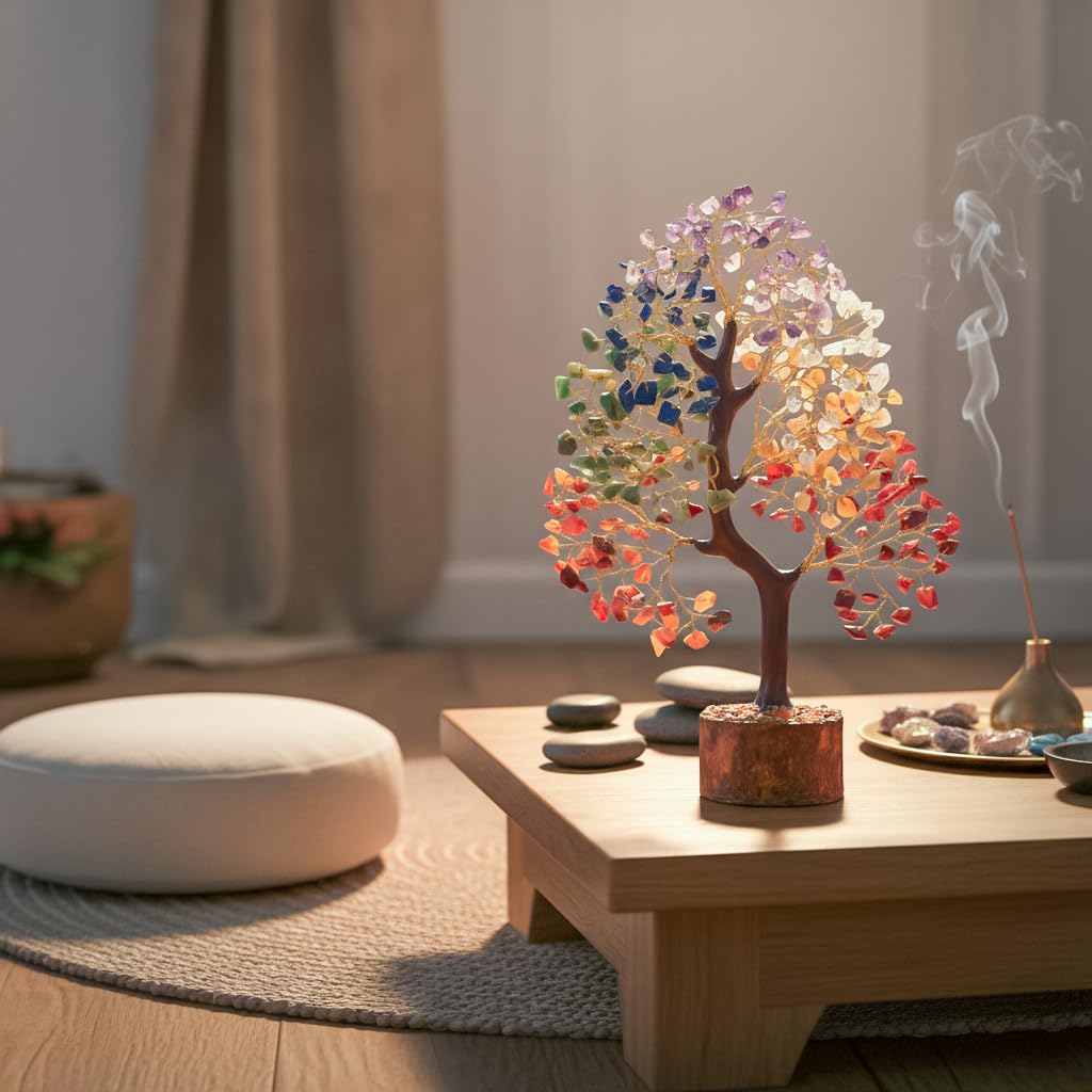 BEZAVO 7 Chakra Crystal Tree of Life Money Tree, Healing Crystals Home Decor, Birthday Gifts for Women Mom Wife, Gift for Her, Living Room Bedroom Shelf Decor, House Warming Wedding Gift Gem Tree