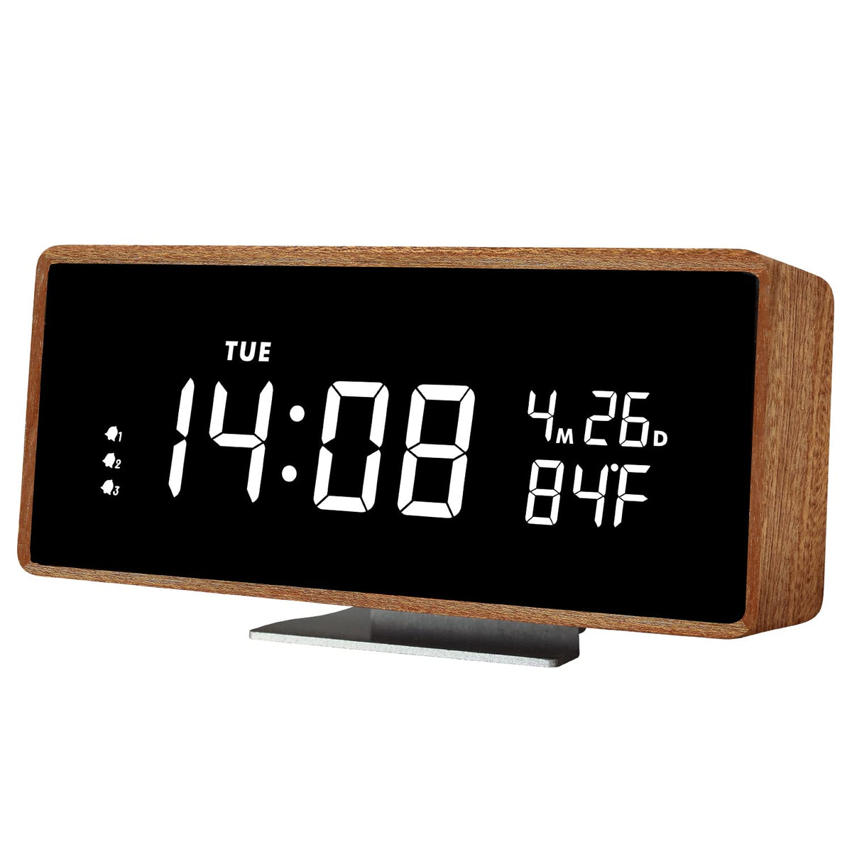 SCOAGE Wooden Digital Alarm Clock with Bluetooth Speaker Temperature Date Smart Electric Digital Bedside Clocks Night Light Table Snooze Large Display Alarm Clock Decor for Desk Bedroom Kid' s Room