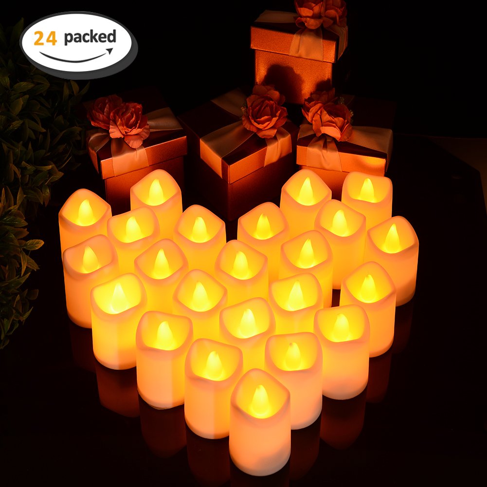 Litake LED Candles, Tea Lights 24 Flickering Flameless Candles Realistic Warm White Battery Powered Electric Fake Light for Weddings, Birthday, Festivals, Halloween, Home, Dinner, Party, Decoration