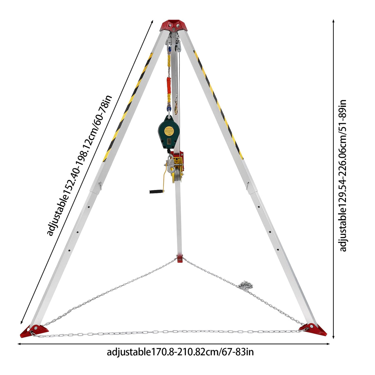 Confined Space Tripod Kit, Tripod Kit with 1200LBS Winch, Confined Space Rescue Tripod | 6.5ft Leg Bracket | 5-6.5ft Working Height | 396.83lbs Tripod Load | 65.62ft Steel Wire Rope Length
