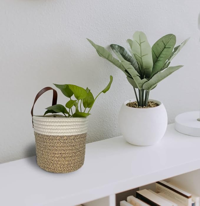 Cotton Rope Hanging Baskets for Organizing 2 Pcs Round Small Wall Basket