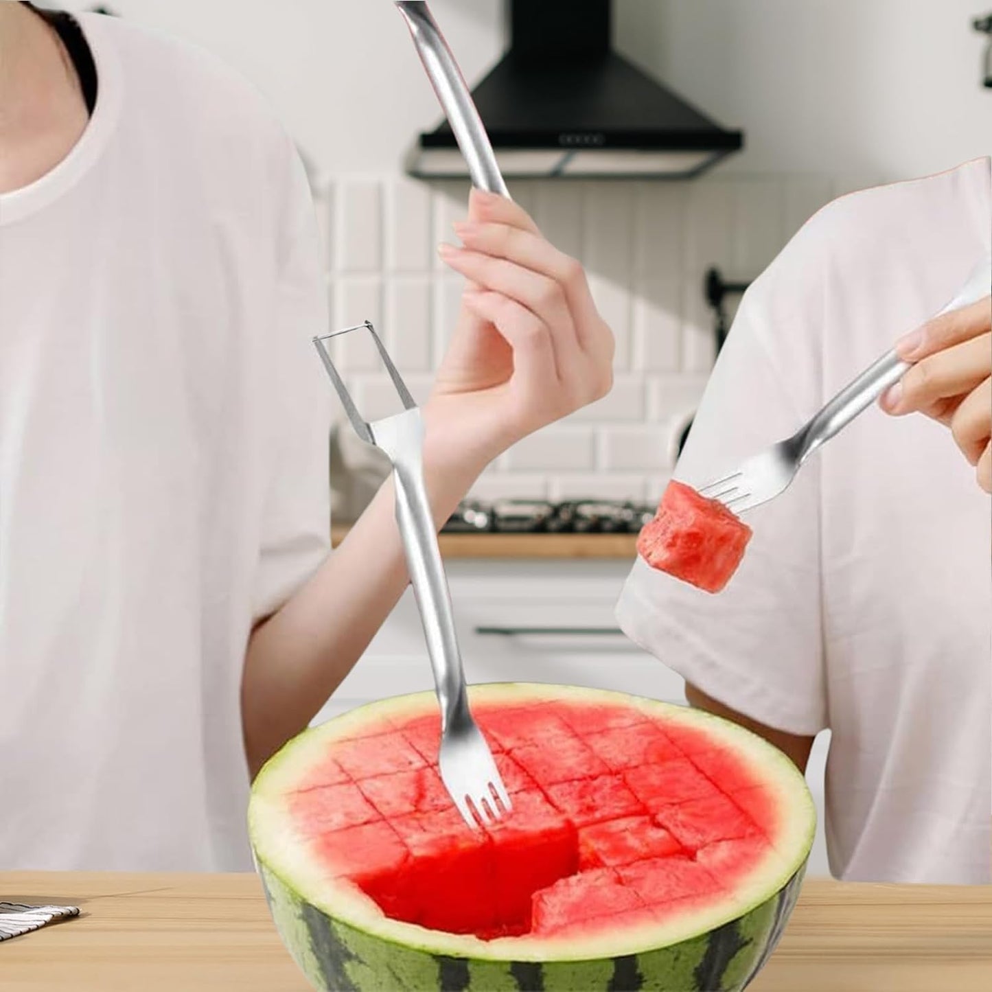 Watermelon Cutter,2-in-1 Stainless Steel Fruit Cutter, 2025 New Upgrade Dual Head Watermelon Fork Slicer Tool, Summer Fruit Cutting Home Kitchen Gadgets (2Pcs)