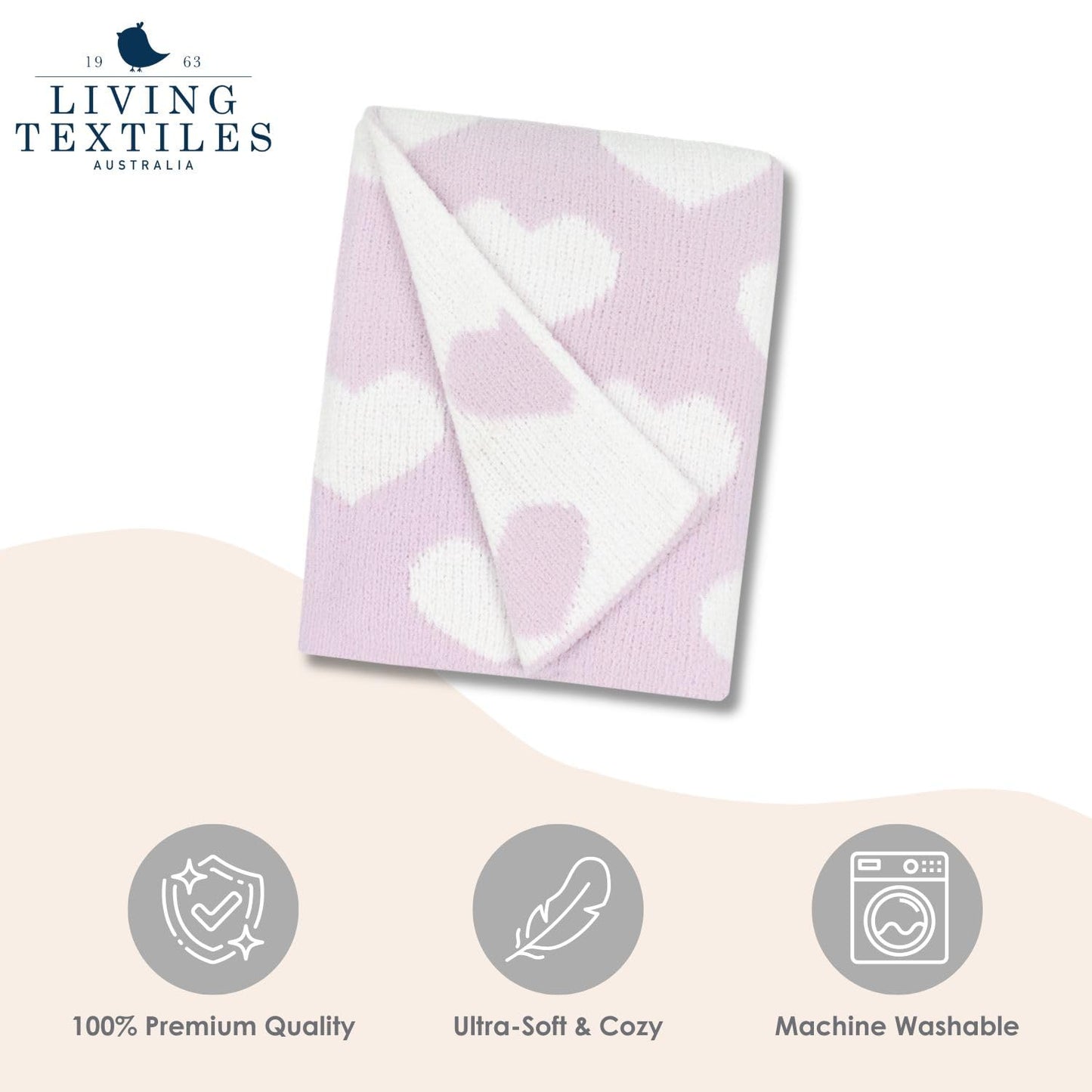 Living Textiles Purple Hearts Chenille Soft Baby Blanket Reversible Premium Cozy Fabric for Best Comfort - for Infant,Toddler,Newborn,Nursery,Boy,Unisex,Throw,Crib,Stroller,Gift, Purple Heart 40x30