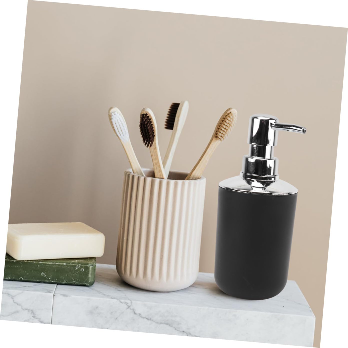 OUNONA Bathroom Wash Supplies Set Matte Black Household Washing Cup Kit with Toothbrush Holder and Mouthwash Cup and Portable Bathroom Accessories for Daily Use