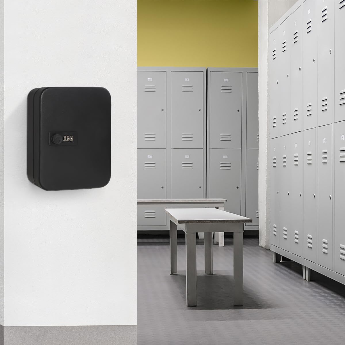 Decaller 20 Key Storage Lock Box with Code, Wall Mount Metal Security Key Cabinet with Combination Lock, 7.87" x 6.30" x 2.95", Black