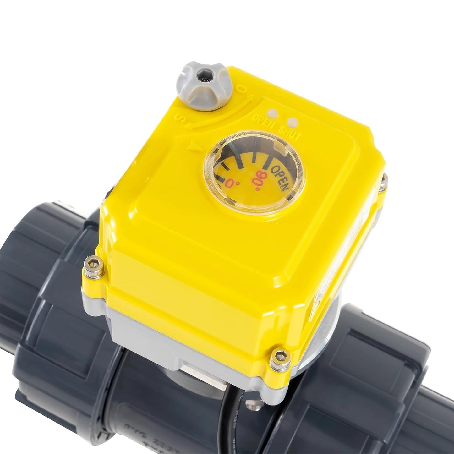 Electric ball valve 1/2 inch full bore 2-way PVC union ball valve, DC24V AC110V-230V power adapter and automatic return setting. Normally closed electric water valve DN40MM