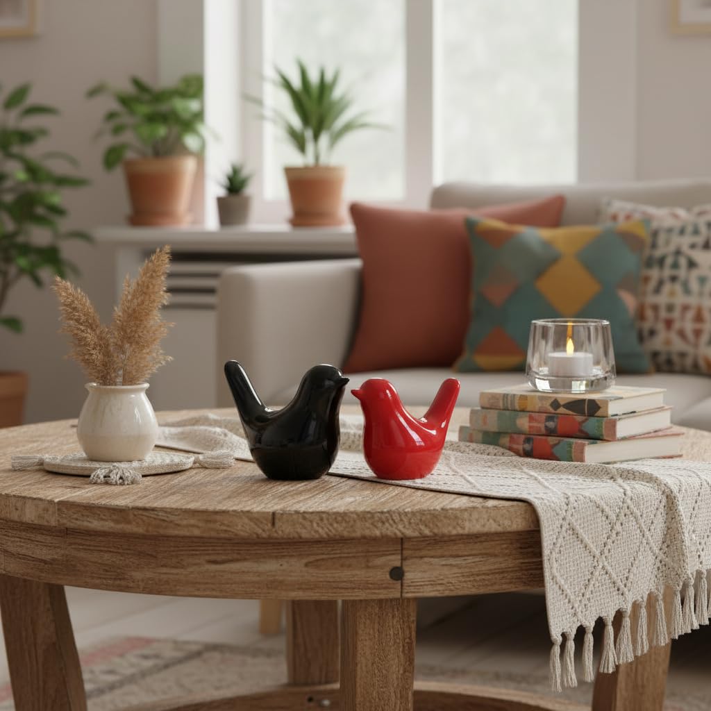 Small Ceramic Bird Statue and Sculpture for Home Decor Accents,Modern Animal Ornaments for Living Room,Bedroom,Coffee Table Centerpiece,Bookshelf,Cabinets,Cute Knick Knacks for Shelves (Black Red)