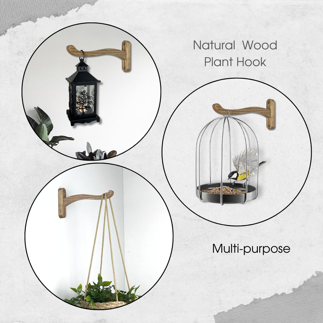 EvenWood Wooden Wall Plant Hanger for Plants - Wood Indoor Plant Hook for Wall Plant, Wind Chimes, Flower Brackets - Durable Bracket Plant Hanger (KO1)