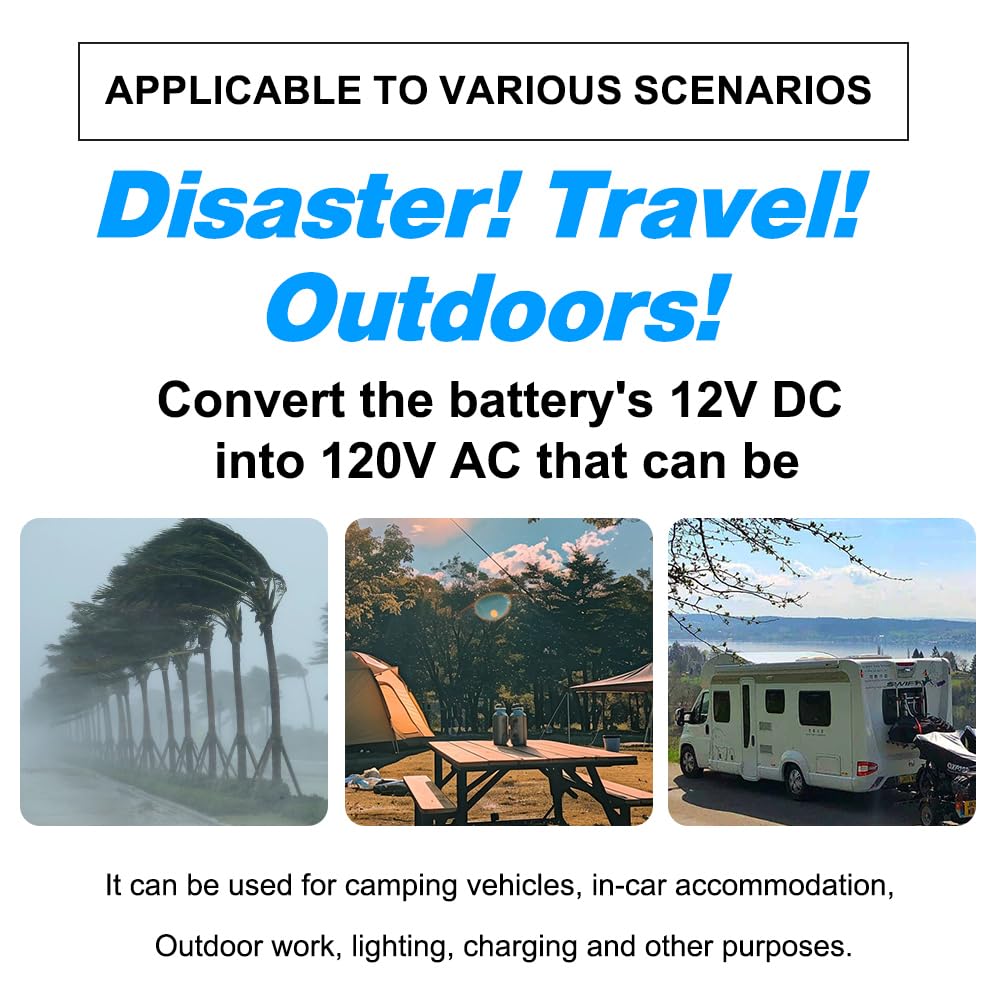 3000 Watt Pure Sine Wave Power Inverter, 12V DC to 110V/120V AC Converter 6000W Peak, with Remote Control LCD, 4 AC Outlets & USB Port & Hardwire Terminal, for Car Truck RV Camping Solar System EPS
