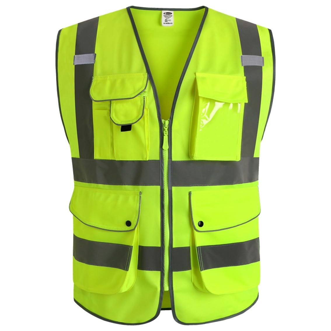 JKSafety 20 Pack 9 Pockets Class 2 High Visibility Zipper Front Safety Vest With Reflective Strips,Meets ANSI/ISEA Standard (Medium, 156-Yellow)