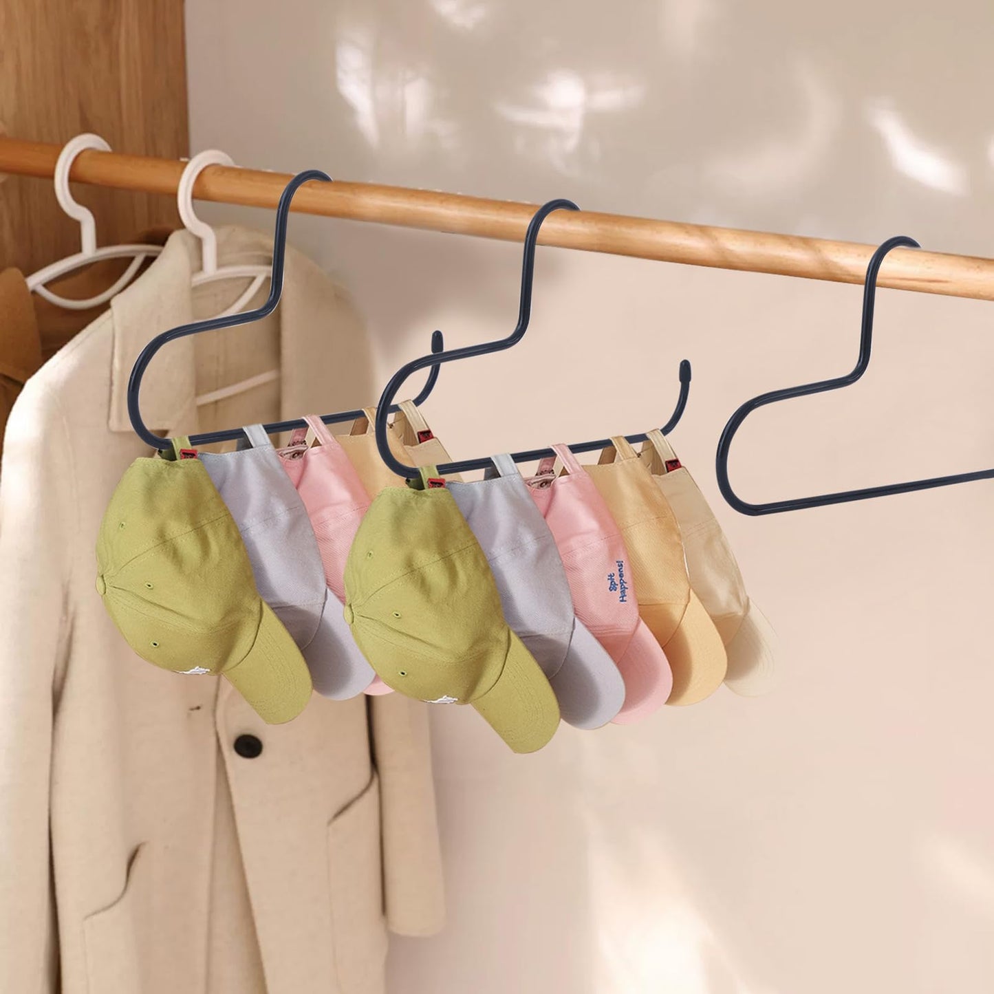 Hat Rack,Hat Organizer for Baseball Caps,2 Pack Metal Hat Holder for Closet,Baseball Cap Organizer Holds up to 20 Caps, Slip-Resistant Hat Hangers for Closet Storage