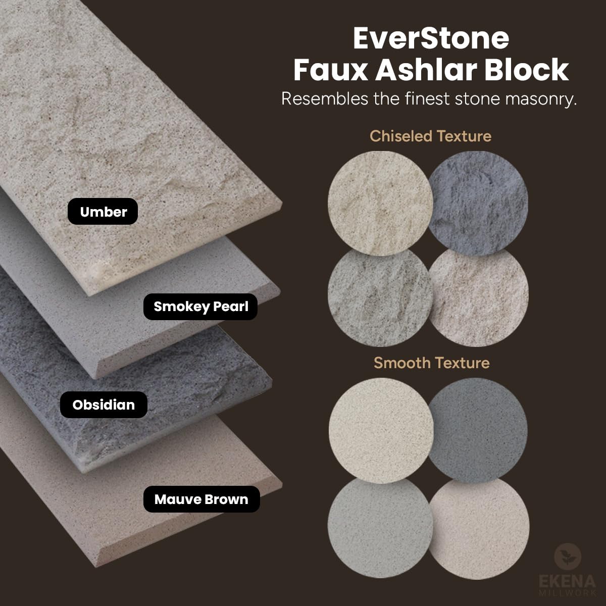 EverStone Dry Stacked, Chiseled Ashlar Block Faux Concrete Panel, 90 1/8"W x 12 1/8"H x 1 5/8"D, Obsidian