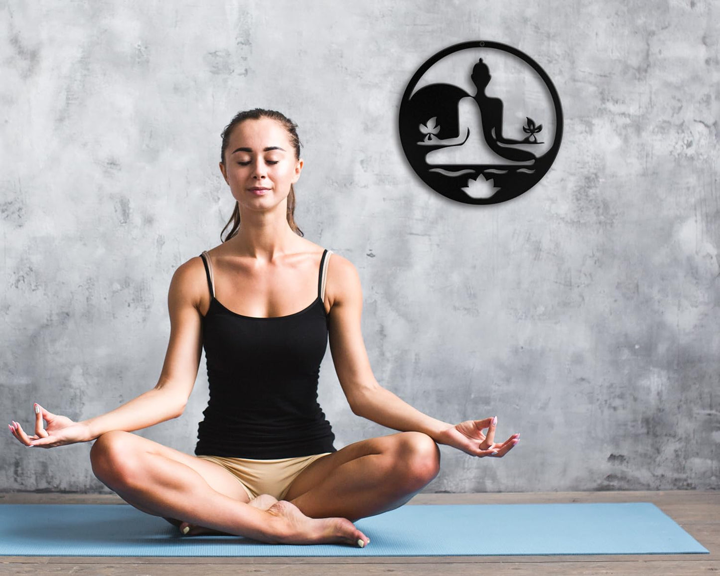 Kas Home Metal Zen Wall Decor Iron Buddha Wall Art Zen Lotus Spiritual Meditation Decor for Living Room Bedroom Yoga Studio Office Wall Décor (Black, 12x12inch)