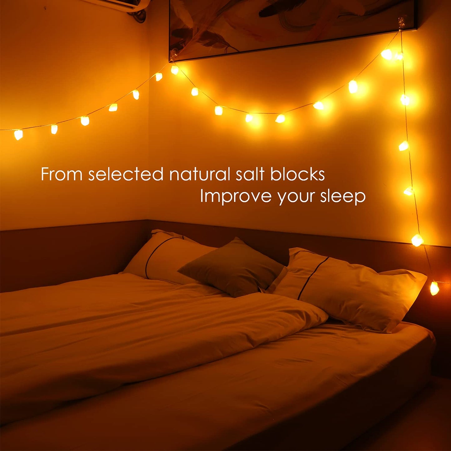 HeaHap Himalayan Salt String Lights with Switch, 20 Natural Salt Block LED Light with USB Interface Suitable for Decorating Home, Bedrooms, Fireplaces(Total Length: 11.5 Feet)