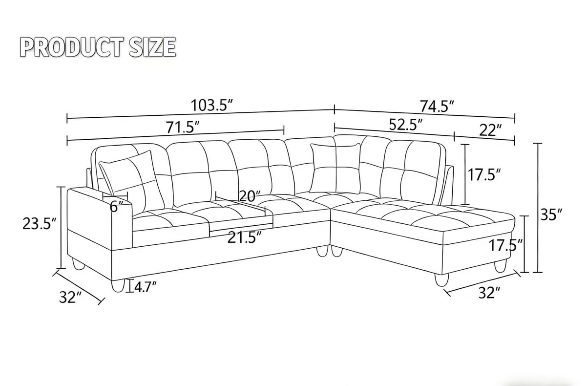 NicBex Leather 103.5" Sectional Couches for Living Room, 2-Piece L-Shaped Sectional Couch with Movable Lounge Chaise, Multi-Scene Use for Apartment & Office, Dark Grey