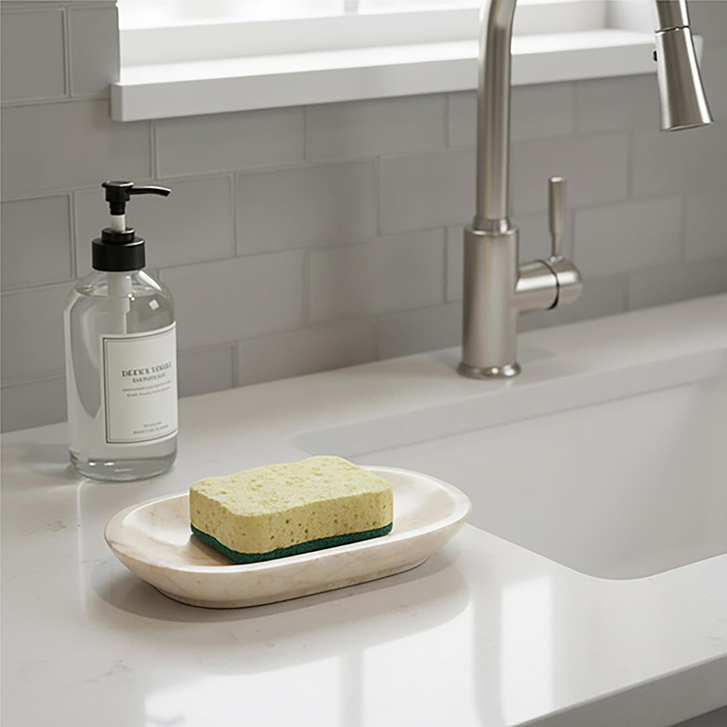 Creative Home Natural Champagne Marble Soap Dish for Bar Soap, Compact Beige Stone Soap Holder for Bathroom Sink and Shower Shelf, Solid Marble, 5.8 x 3.8 x 0.9 in