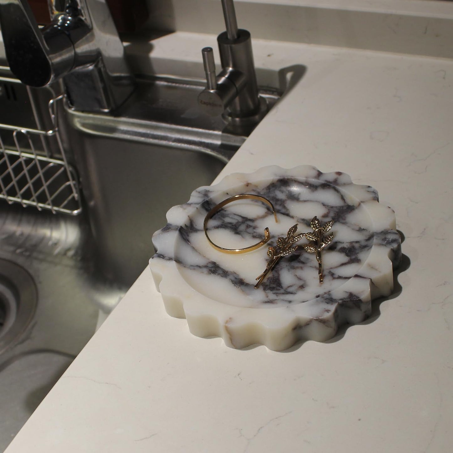 Natural Small Calacatta Viola Marble Scallop Edge Tray 6.3", Marble Jewelry Dish, Trinket Tray for Women Gift