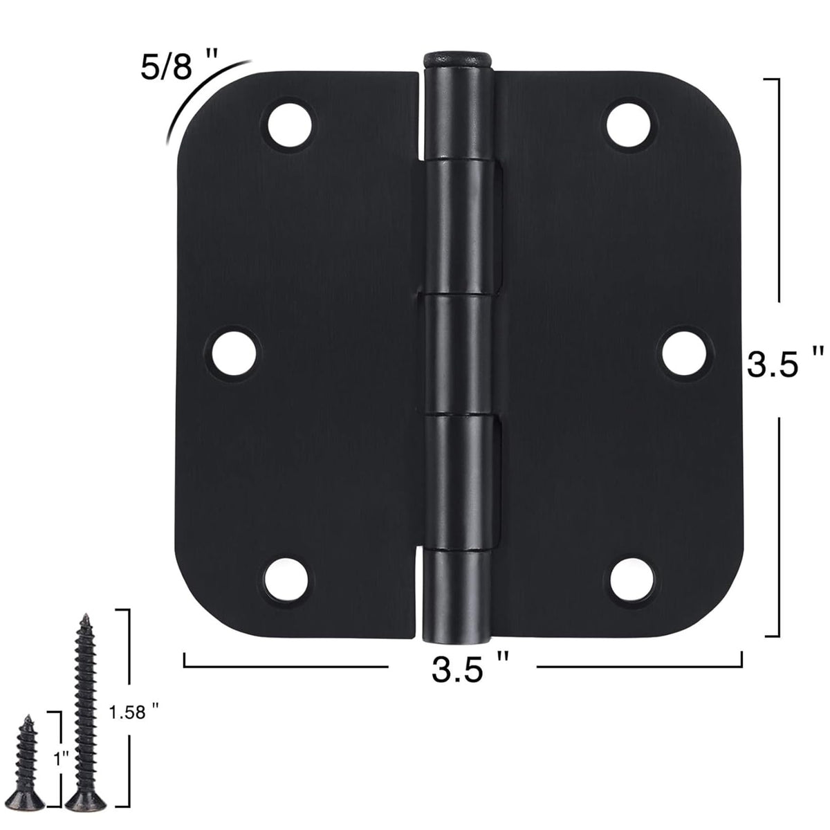 TDCHINGES 48 Pack Rounded Matte Black Door Hinges 3.5 Inch 5/8" Radius Interior 3 1/2 Flat Iron Bifold Easy Installation Standard Hinge Remove Pin,Bedroom Indoor for Doors Tool 3 ½" Hardware Kit