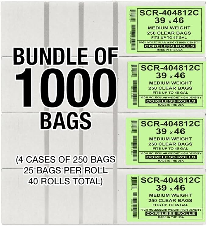 Aluf Plastics 45 Gallon 12 Micron Clear Trash Bags