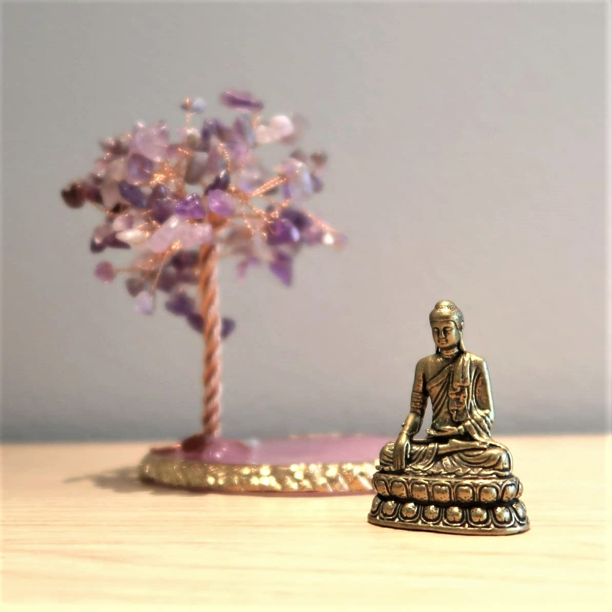 CRUCISRESIN Buddha Statue with Healing Crystal Tree, Tree of Life for Positive Energy. Home Decor Yoga Meditation. Amethyst.(A)