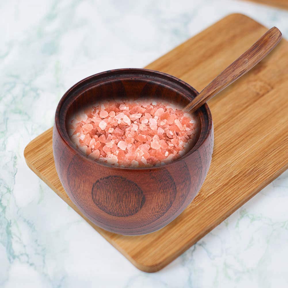 TOPINCN Solid Wood Jar Sugar Bowl, Salt Seasoning Box Japanese Style with Spoon and Lid, Kitchen Storage Container for Sugar Salt