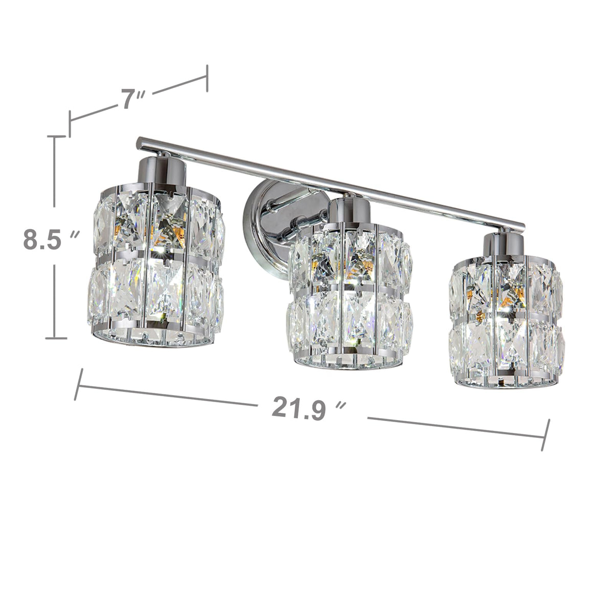 CALDION 3-Light Crystal Wall Lights Bathroom Vanity Light Fixtures, Modern Chrome Vanity Lighting Over Mirror Crystal Wall Sconces Lighting for Bedroom Restroom Bath Cabinet Powder Room, E26 Base