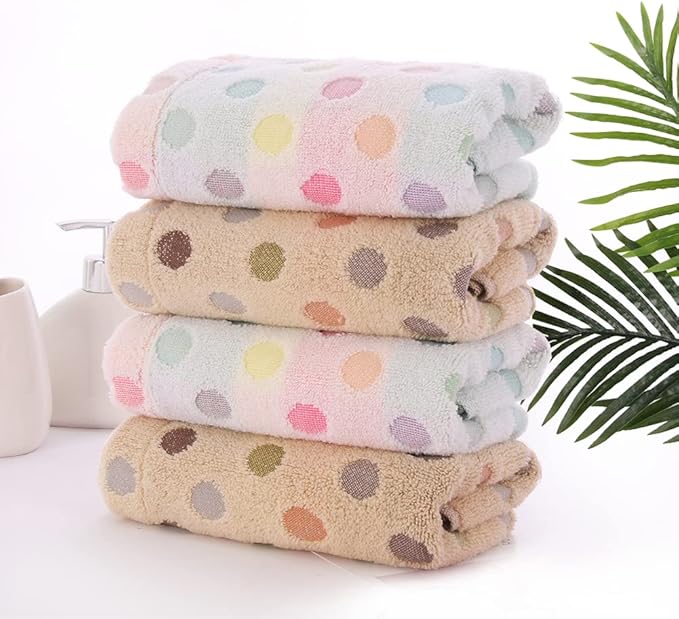 Pidada Hand Towels Set of 4 Colorful Polka Dot Pattern 100% Cotton Soft