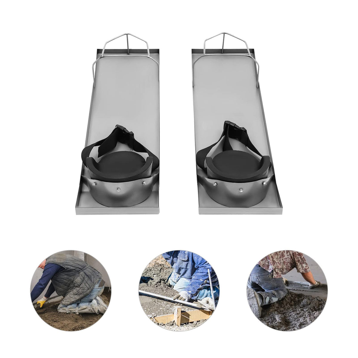 GEYOPMID Concrete Kneeboards, 2 PC 30X8X4 Inch Stainless Steel Concrete Knee Boards Concrete Sliders Kneeboard Knee Boards with Knee Pads & Board Straps for Concrete Work