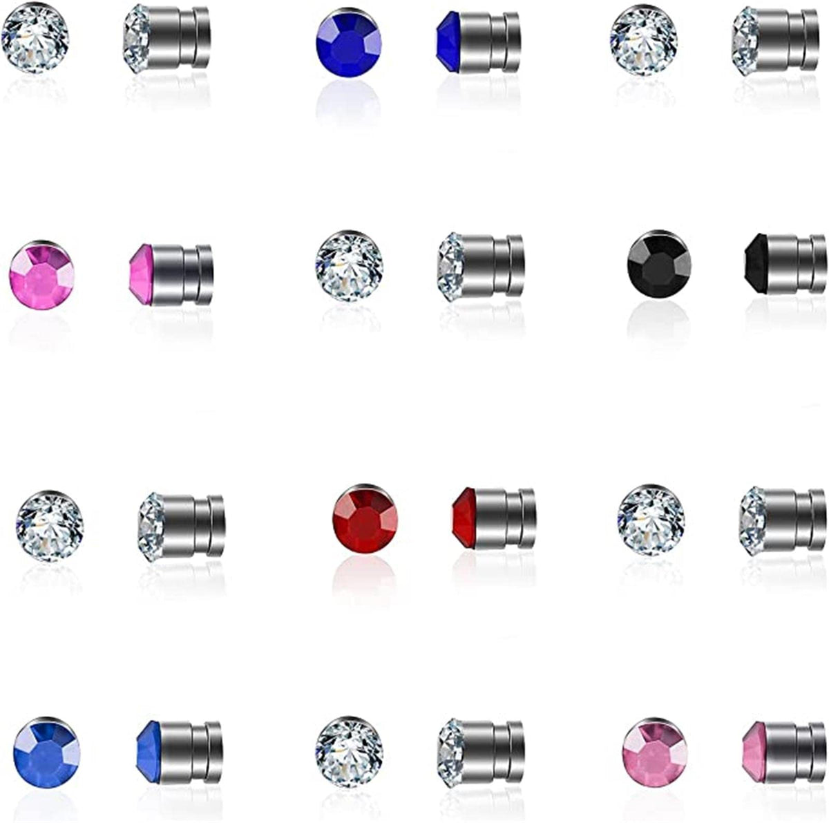 Fuqimanman2020 12 Pcs Stainless Steel Magnetic Crystal Fake Ear Stud Earrings Set Colorful 3mm Non Piercing Nose Lip Rings for Women Men Jewelry (F)