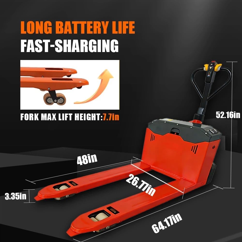 6000lb Full Electric Pallet Lift Trucks for Warehouse & Indoor Use - 46" x 29" Fork, Lithium Battery Powered Pallet Jack, Smooth & Powerful Handling(Red)