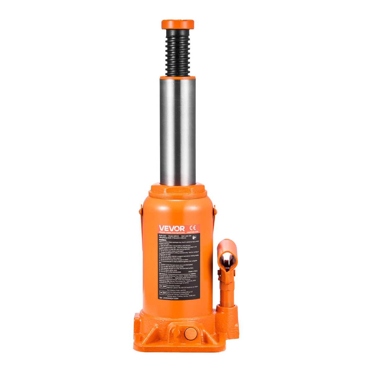 VEVOR Hydraulic Bottle Jack, 20 Ton/44092 LBS All Welded Bottle Jack, 7.5-14 inch Lifting Range, with 3-Section Long Handle, for Pickup Truck, Truck, Car, RV, Auto Repair, Industrial Engineering