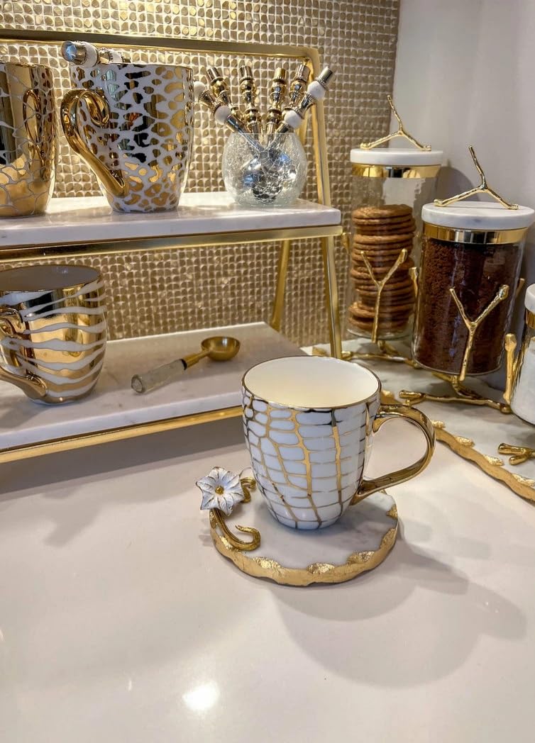 Handcrafted Brass Flower Marble Coaster-Luxury Marble Coaster for Candles-Thick and Large Marble Trivet 5 inch Dia-Made in India